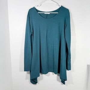 Bryn Walker Teal Bamboo & Organic Cotton Flowy Long Sleeve Top Medium
